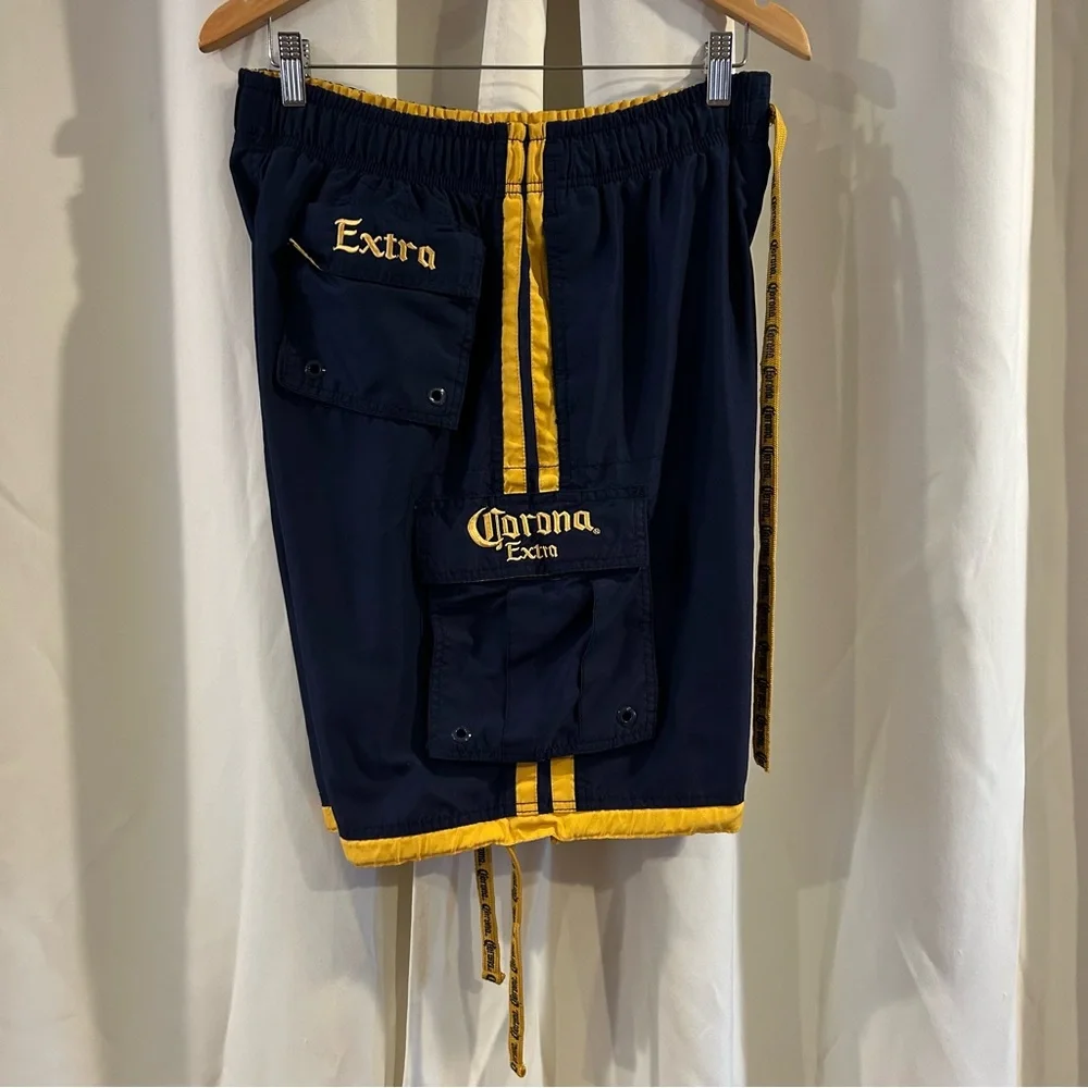 Vtg Y2K Corona‎ Extra Beer Cargo Swim Shorts Trunks Blue Party L
